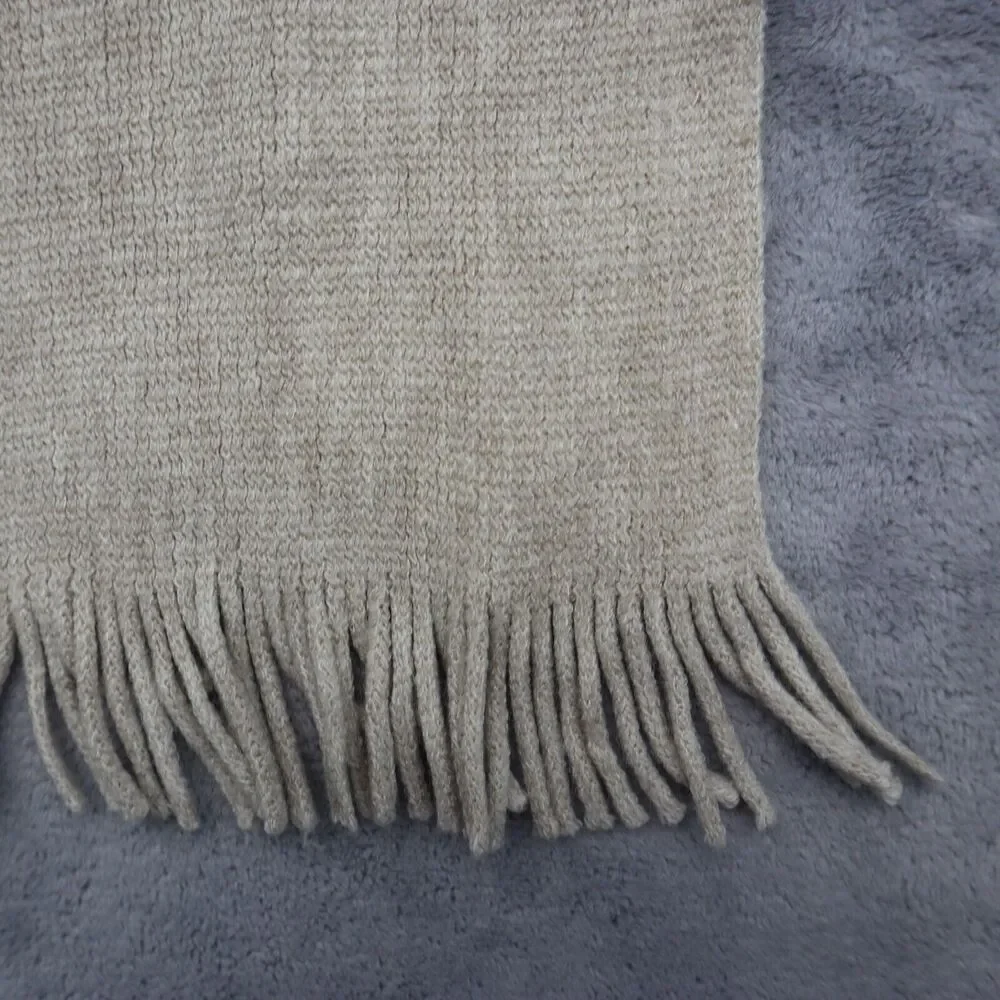 Calvin Klein Scarf Womens Brown Rectangle Beaded Fringe Knitted Outwear